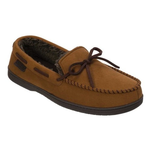 Dearfoams Mens Wide Width Suede Moccasin with Whipstitch Detail 
